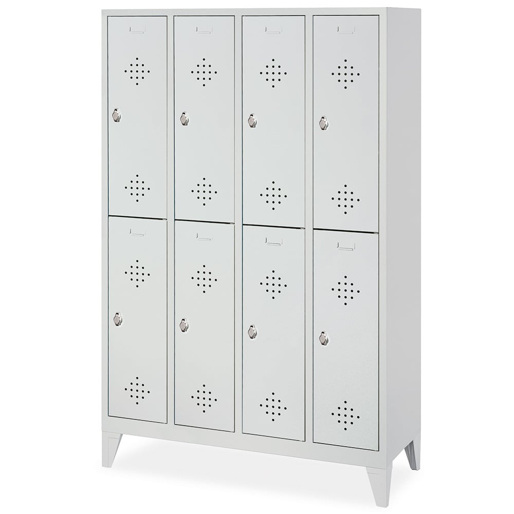 Stahl-Fächerschrank mit Füßen und Drehriegelverschluss, 8 Fächer, BxTxH 1190x500x1850 mm