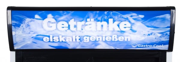 Gastro-Cool DC800 Getränkekühlschrank 800 Liter mit Schiebetüren und Werbedisplay weiß/schwarz, LED