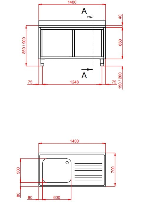 Spülschrank Eco 14x7 mit 1 Becken links