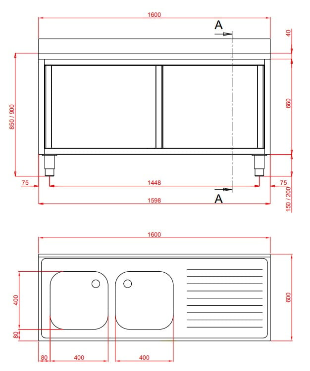 Spülschrank Eco 16x6 mit 2 Becken links