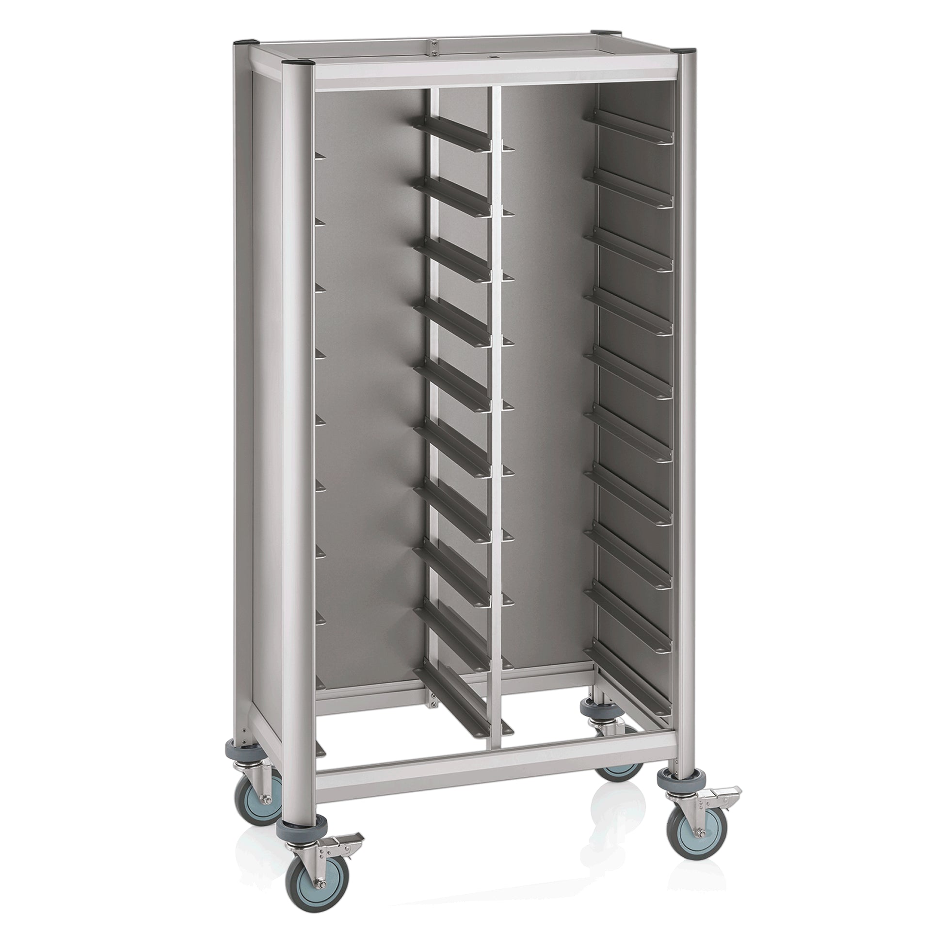 Tablettwagen Trolley Mensa, für 2x10 Tabletts, silber, 86 x 51 x 165 cm