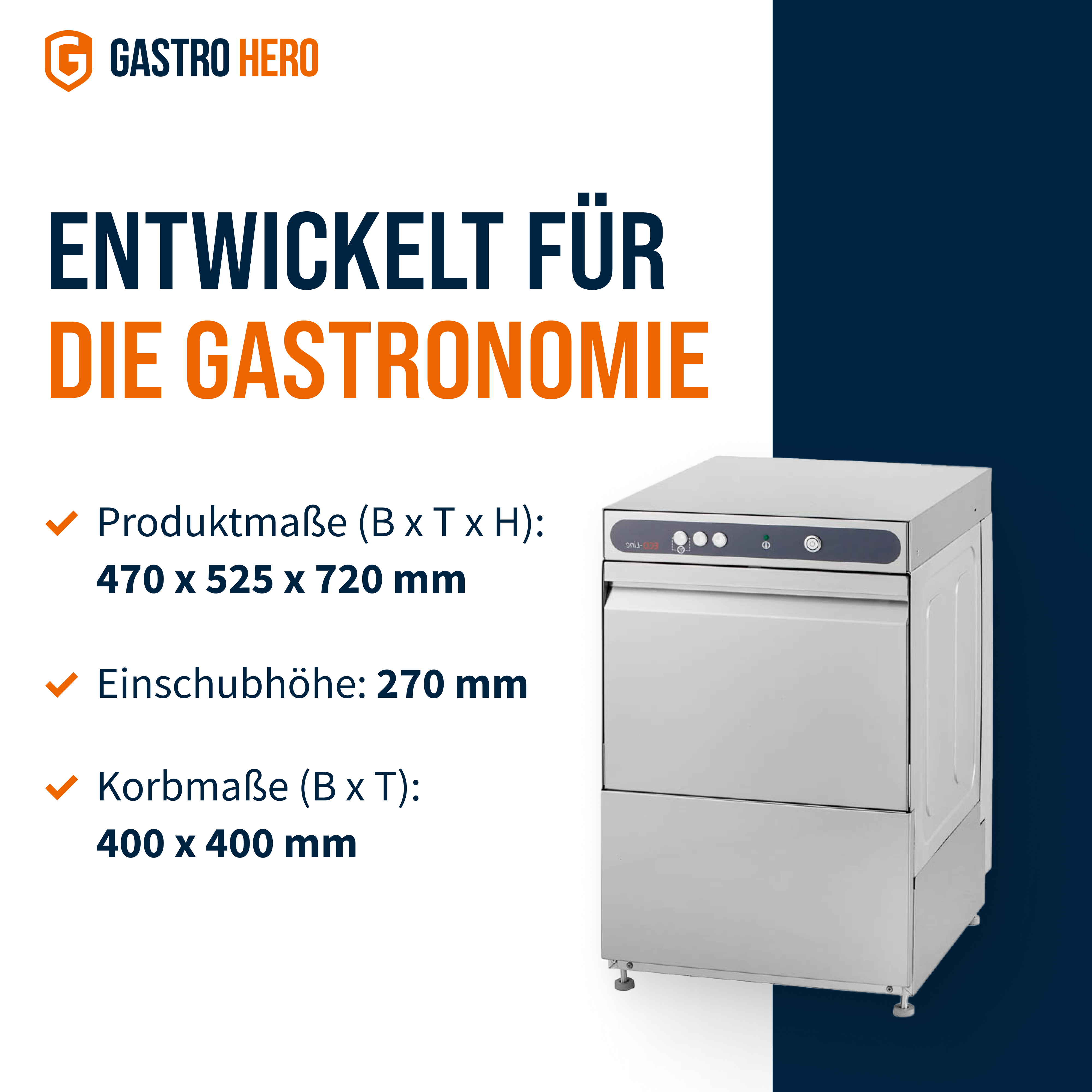 Gläserspülmaschine ECO 40x40 cm Korbmaß, mit Reiniger- & Klarspüldosierer, Made in Europe, 230 Volt