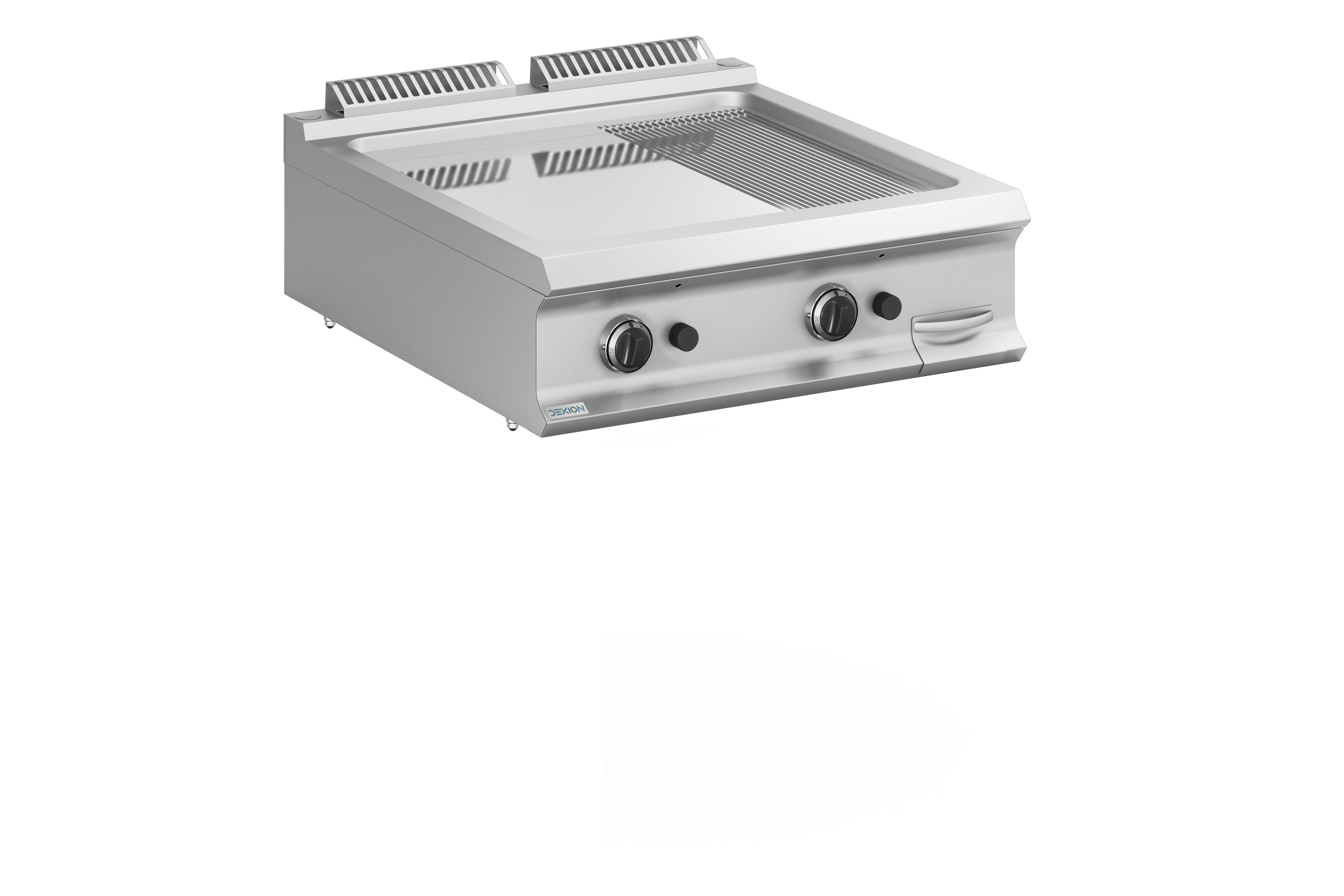 Gas-Grillplatte Dexion Lux 980 - 80/90 2/3 glatt, 1/3 gerillt, verchromt Tischgerät