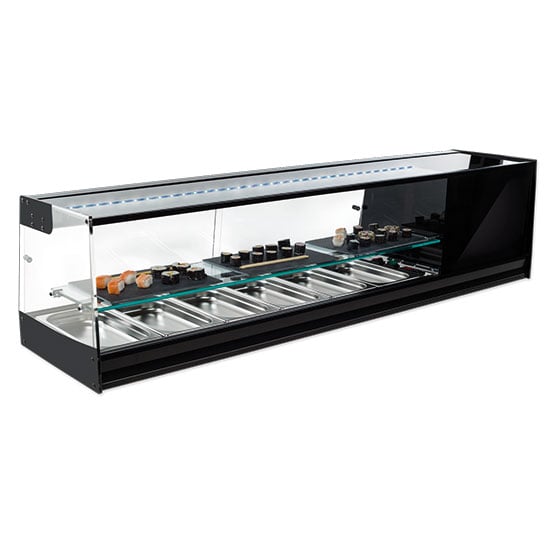 Mastro Sushikühlvitrine 4x GN 1/3 mit Zwischenglas und LED Beleuchtung, +1°/+5°C