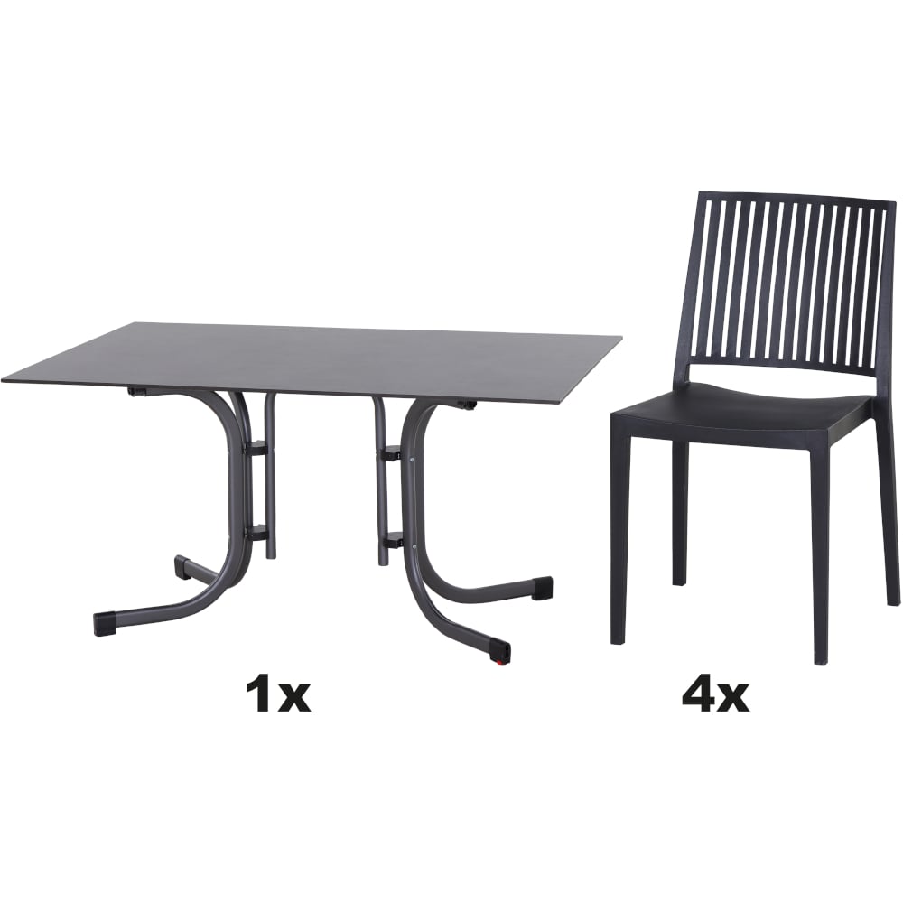 SIENA GARDEN Set aus 4x Stapelstuhl Lane & Klapptisch Sola 140x90 anthrazit