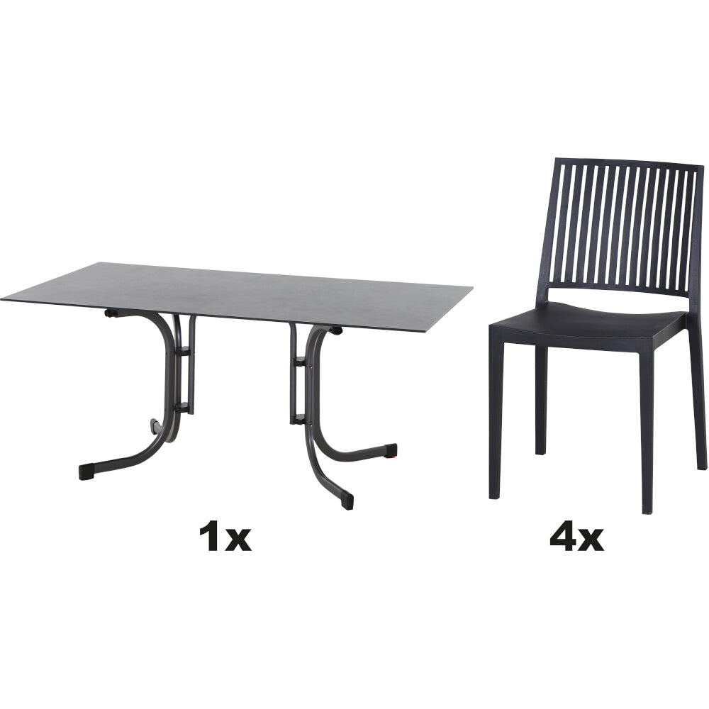 SIENA GARDEN Set aus 4x Stapelstuhl Lane & Klapptisch Sola 160x90 anthrazit