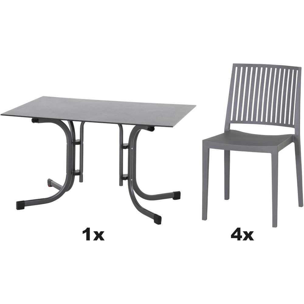 SIENA GARDEN Set aus 4x Stapelstuhl Lane & Klapptisch Sola 120x80 grau