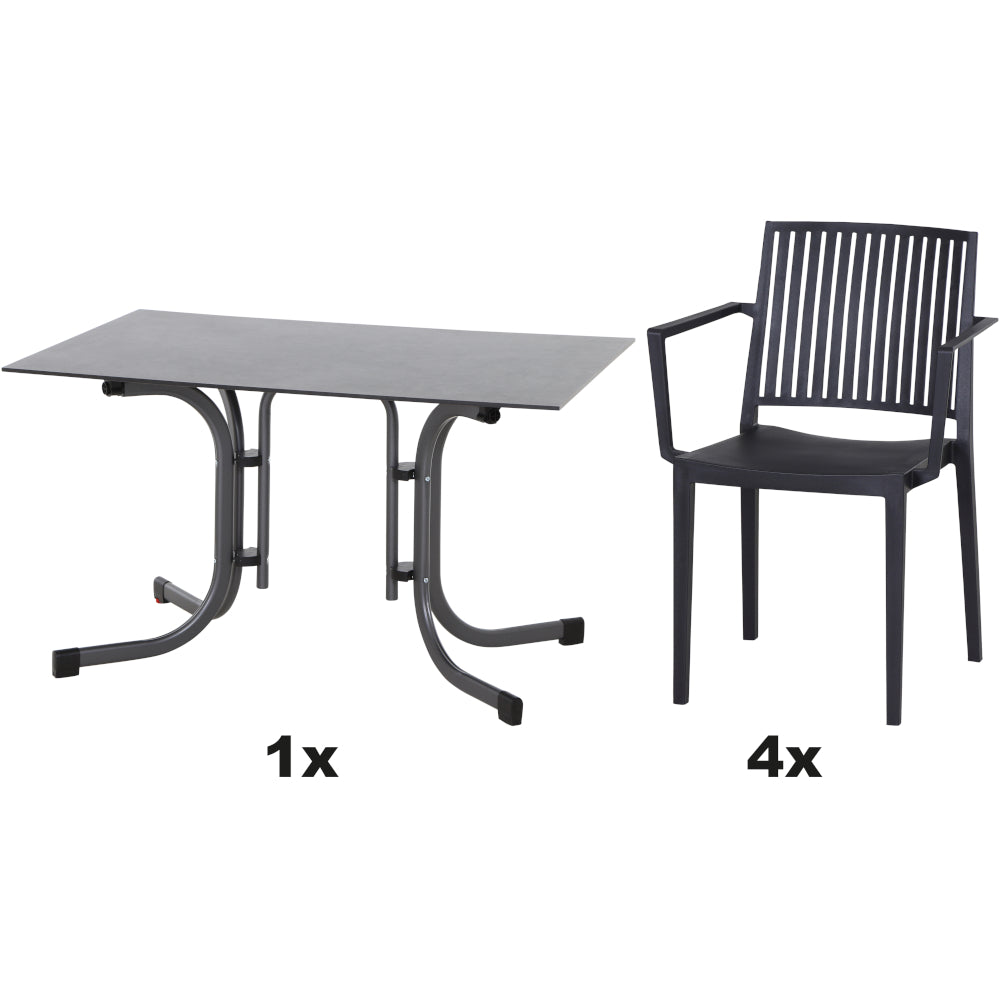 SIENA GARDEN Set aus 4x Stapelsessel Lane & Klapptisch Sola 120x80 anthrazit