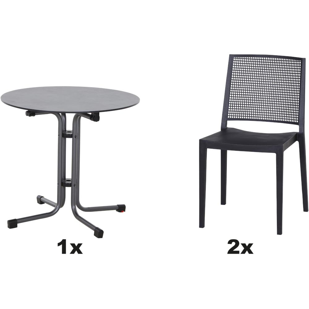 SIENA GARDEN Set aus 2x Stapelstuhl Square & Klapptisch Sola Ø80 anthrazit