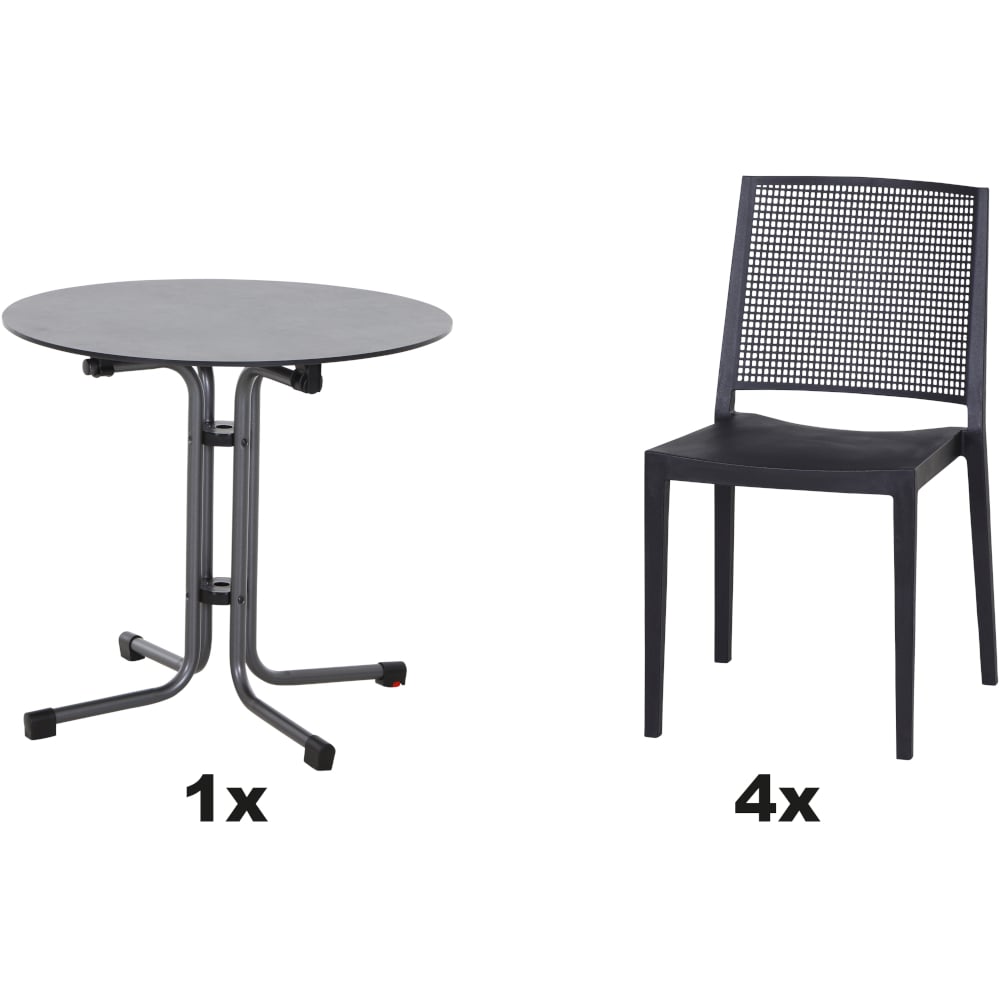 SIENA GARDEN Set aus 4x Stapelstuhl Square & Klapptisch Sola Ø80 anthrazit