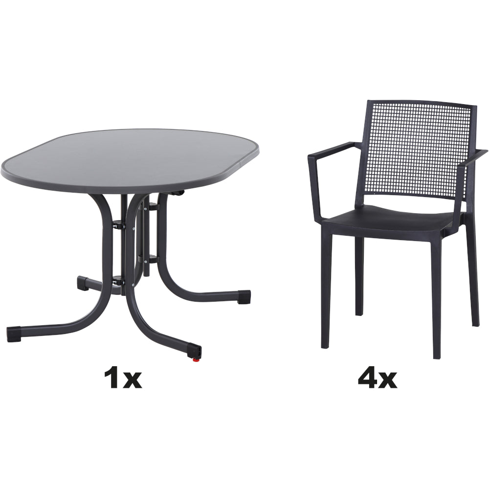 SIENA GARDEN Set aus 4x Stapelsessel Square und 1x Klapptisch Paco 140x90 anthrazit