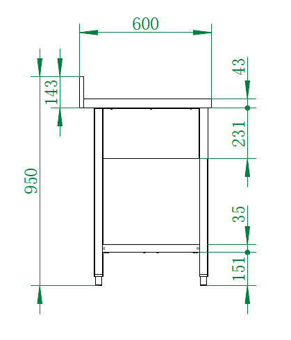 Spültisch Basic 16x6 mit 2 Becken links