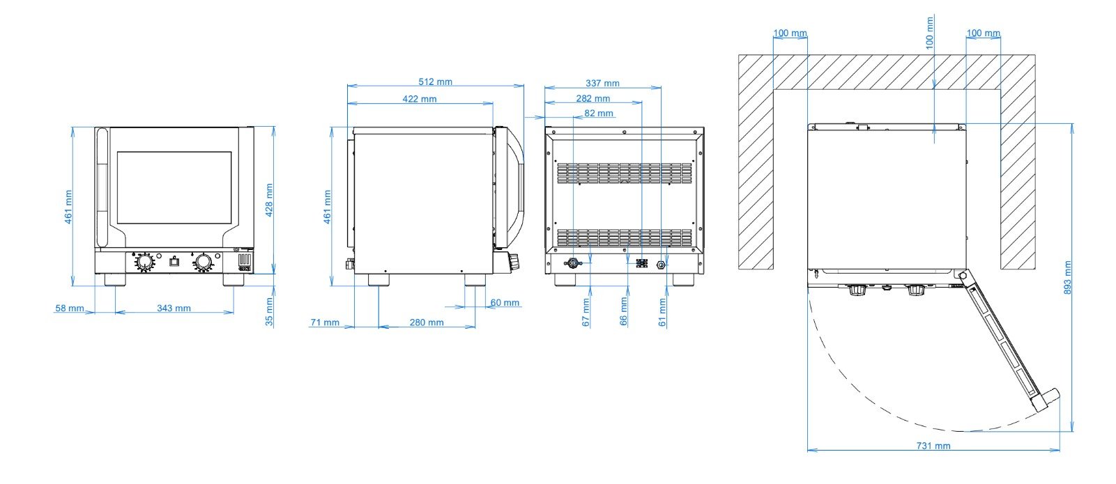 Tecnoeka Heißluftofen 4 x GN 1/2 mit Befeuchtung