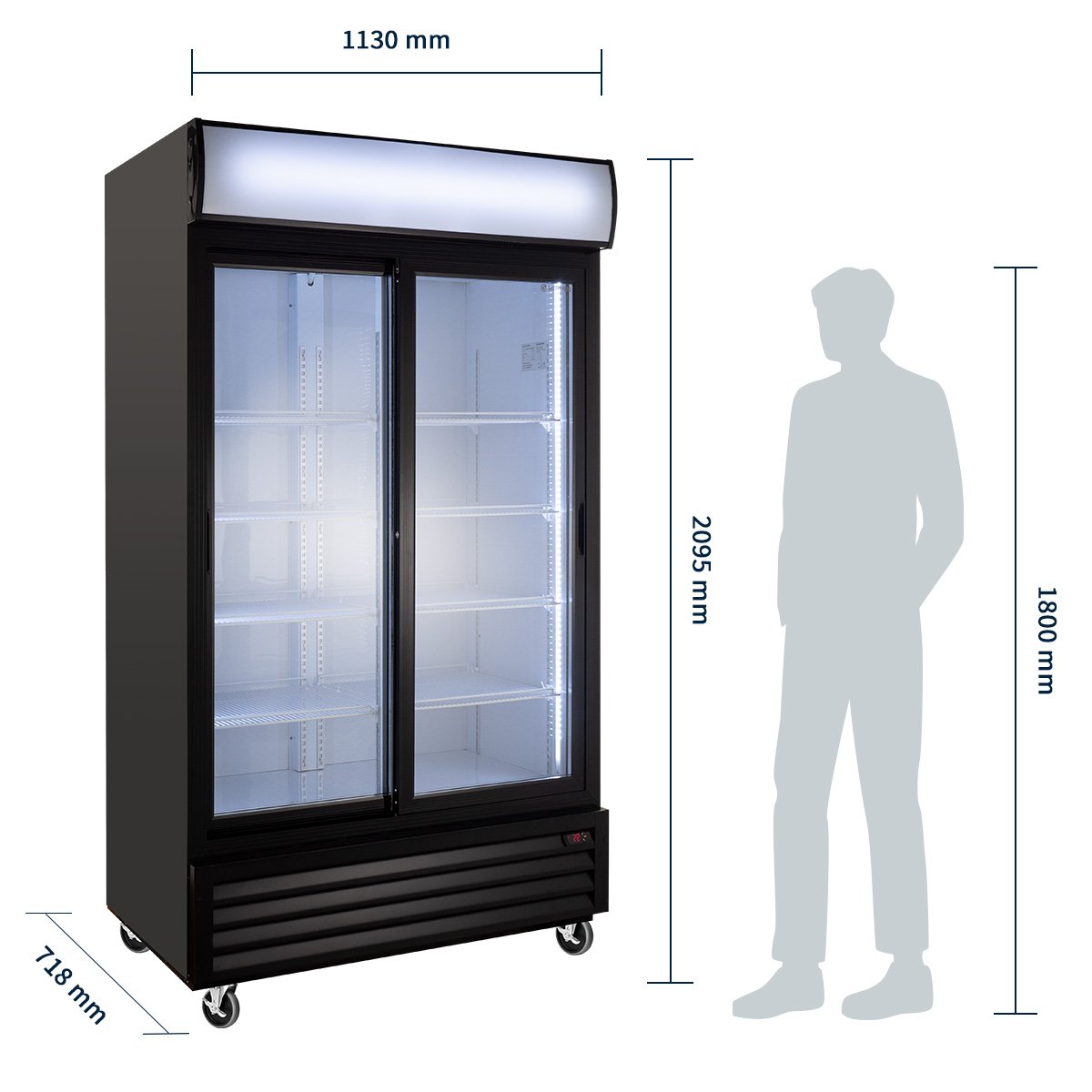 Getränkekühlschrank ECO 1000 mit Schiebetüren und Leuchtaufsatz