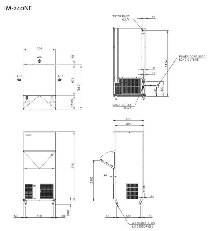 Hoshizaki Vollwürfel Eisbereiter 210 kg, steckerfertig