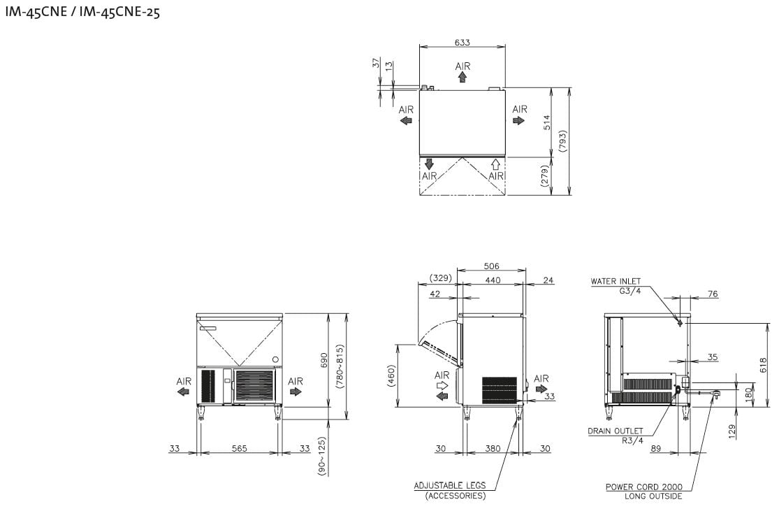 Hoshizaki Vollwürfel Eisbereiter 39 kg, 633 x 511 x 690 mm