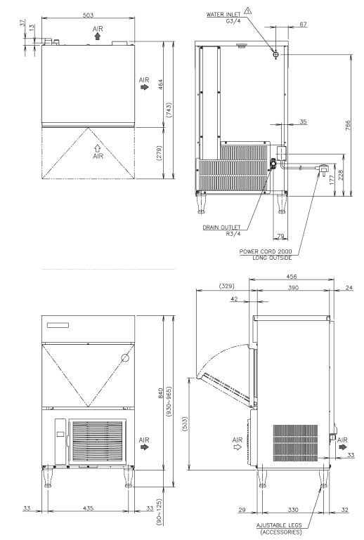 Hoshizaki Vollwürfel Eisbereiter 39 kg, 503 x 456 x 840 mm