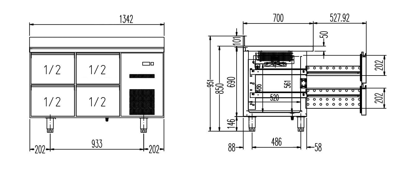 Kühltisch Profi 0/4 Superior mit Aufkantung - GN 1/1