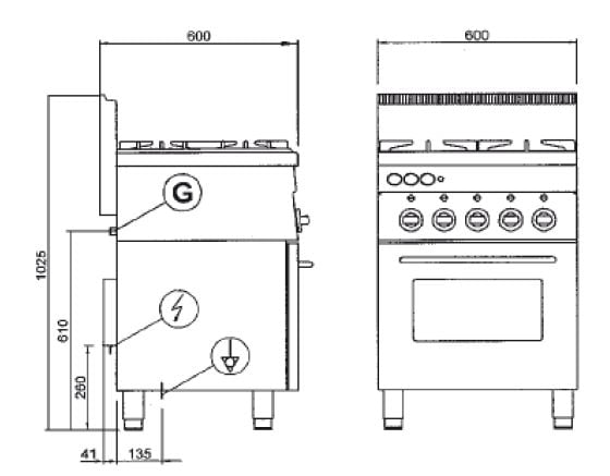 Gasherd Serie 66 - 60/60 mit Elektrobackofen und Elektrogrill