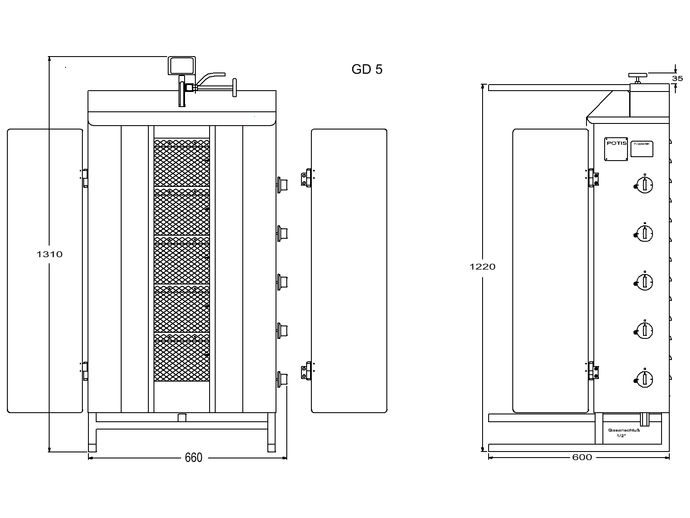 Potis Dönergrill / Gyrosgrill Erdgas GD5 - achteckige Fettwanne