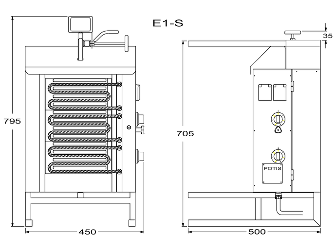 Potis Dönergrill / Gyrosgrill Elektro E1 - achteckige Fettwanne