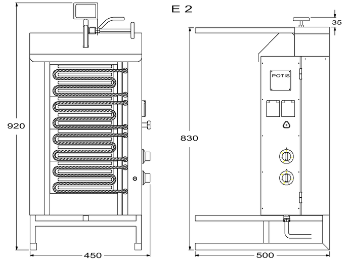 Potis Dönergrill / Gyrosgrill Elektro E2 - achteckige Fettwanne