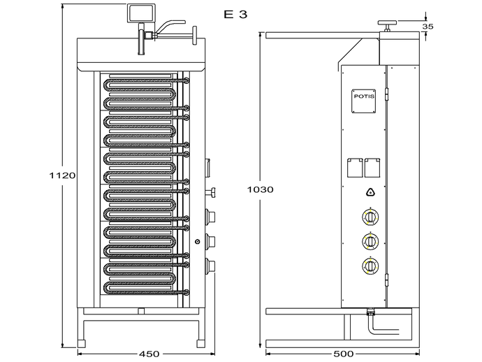 Potis Dönergrill / Gyrosgrill Elektro E3 - achteckige Fettwanne