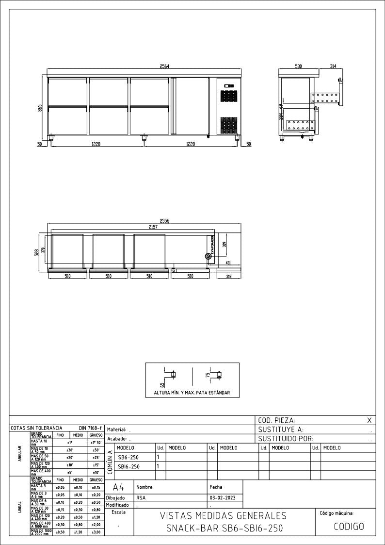 Coreco Barkühltisch PROFI 1/6 Edelstahl mit 1 Tür und 6 Schubladen