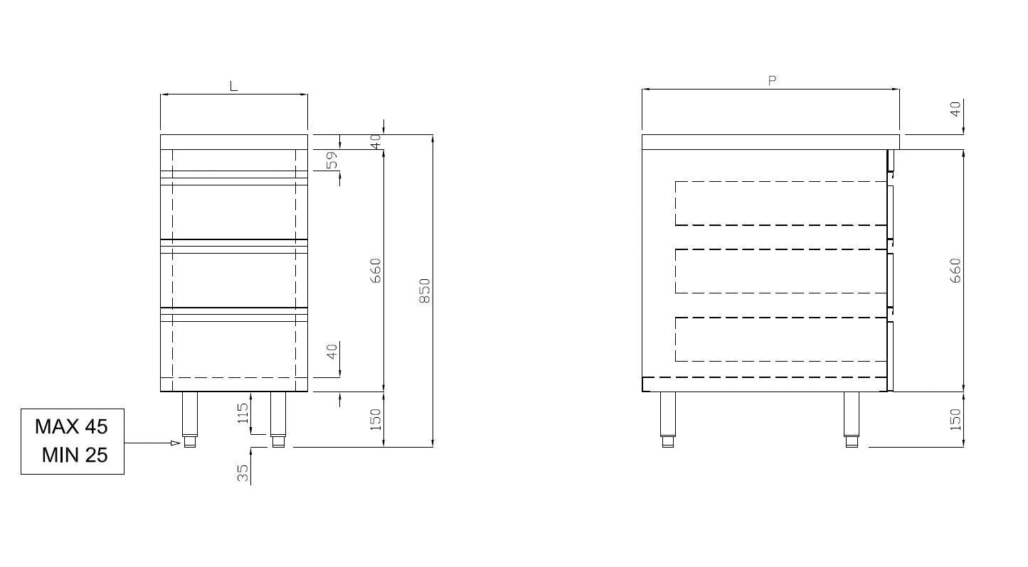 Edelstahl-Schubladenschrank ECO 3er Einheit 700