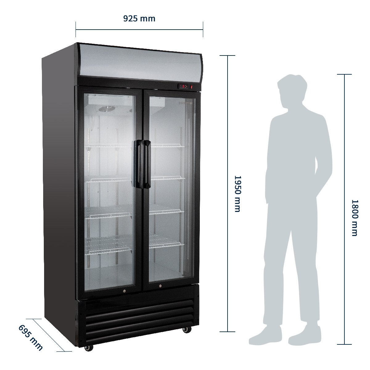 Getränkekühlschrank ECO 630 mit Leuchtaufsatz und Klapptüren