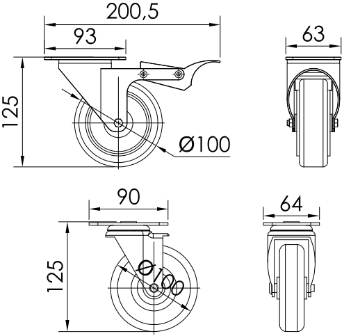 Rolle mit Bremse für Monoblock Serie