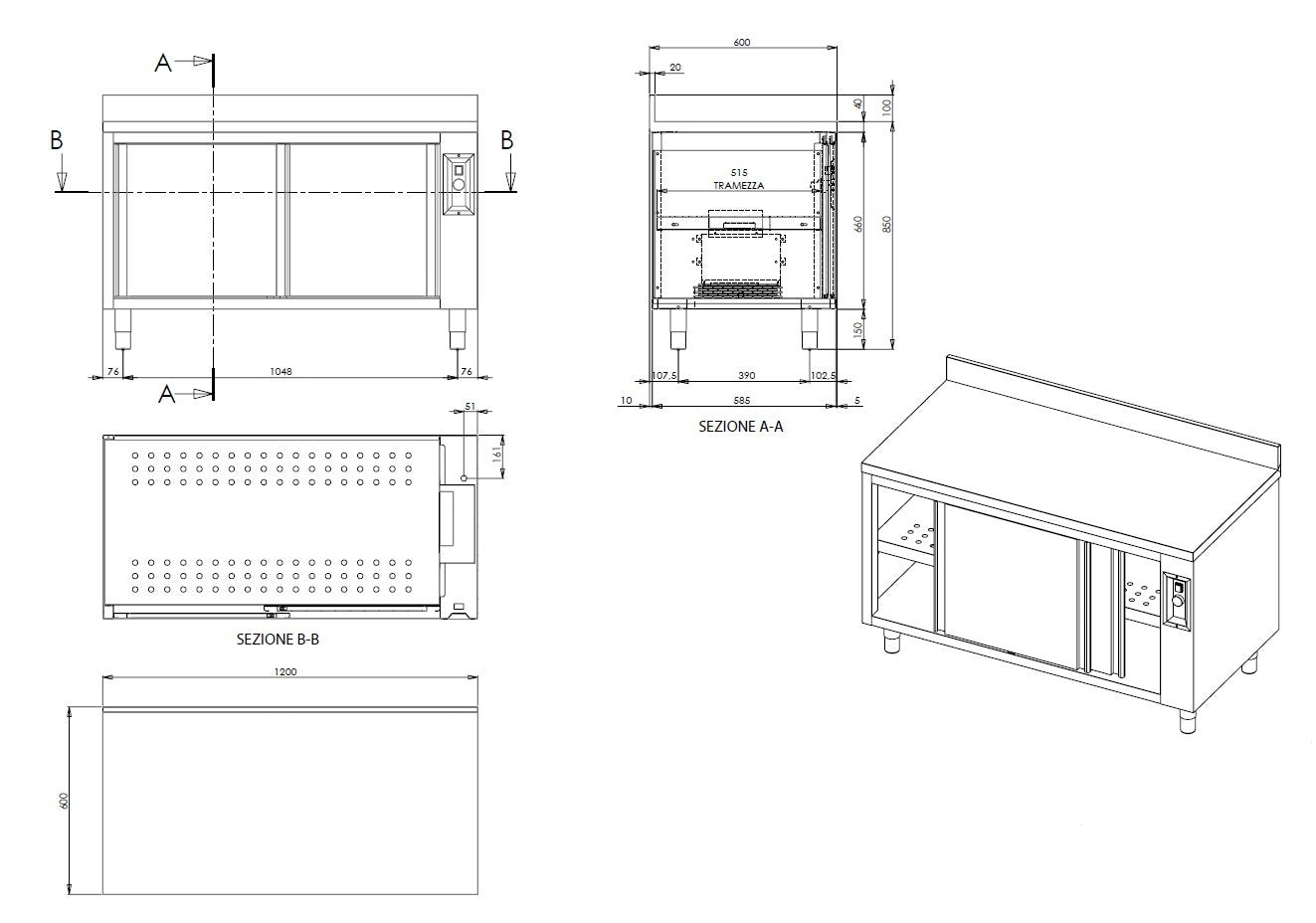 Wärmeschrank ECO 12x6 mit Schiebetüren und Aufkantung