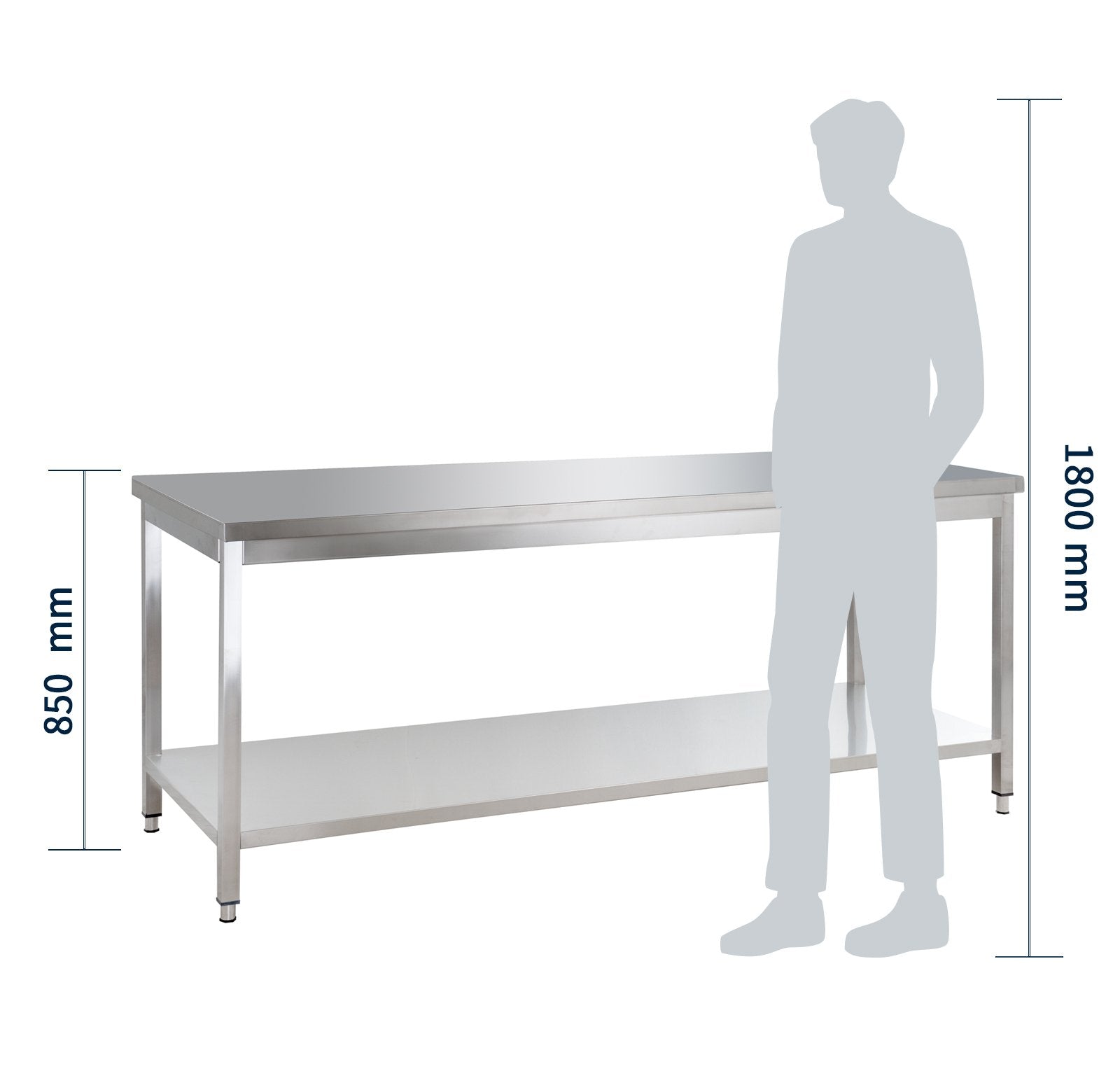 Edelstahl Arbeitstisch Basic 20x7 mit Grundboden